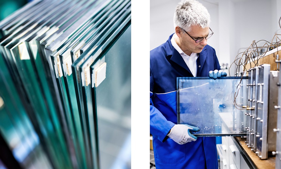 Im niederländischen Arnheim testen Mitarbeiter des TÜV Rheinland Glas auf seine Eigenschaften und Fähigkeiten