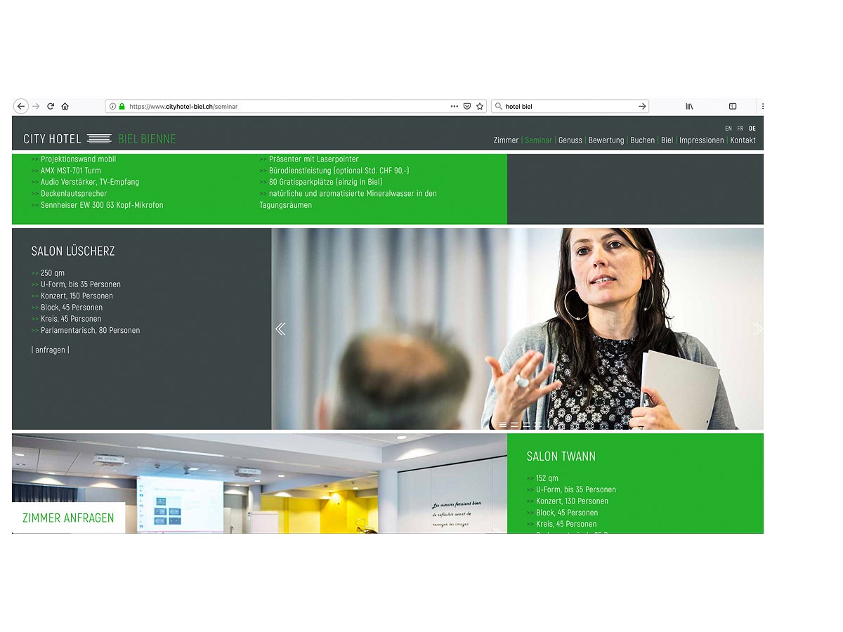 Internetseite Cityhotel Biel Bienne / Biel